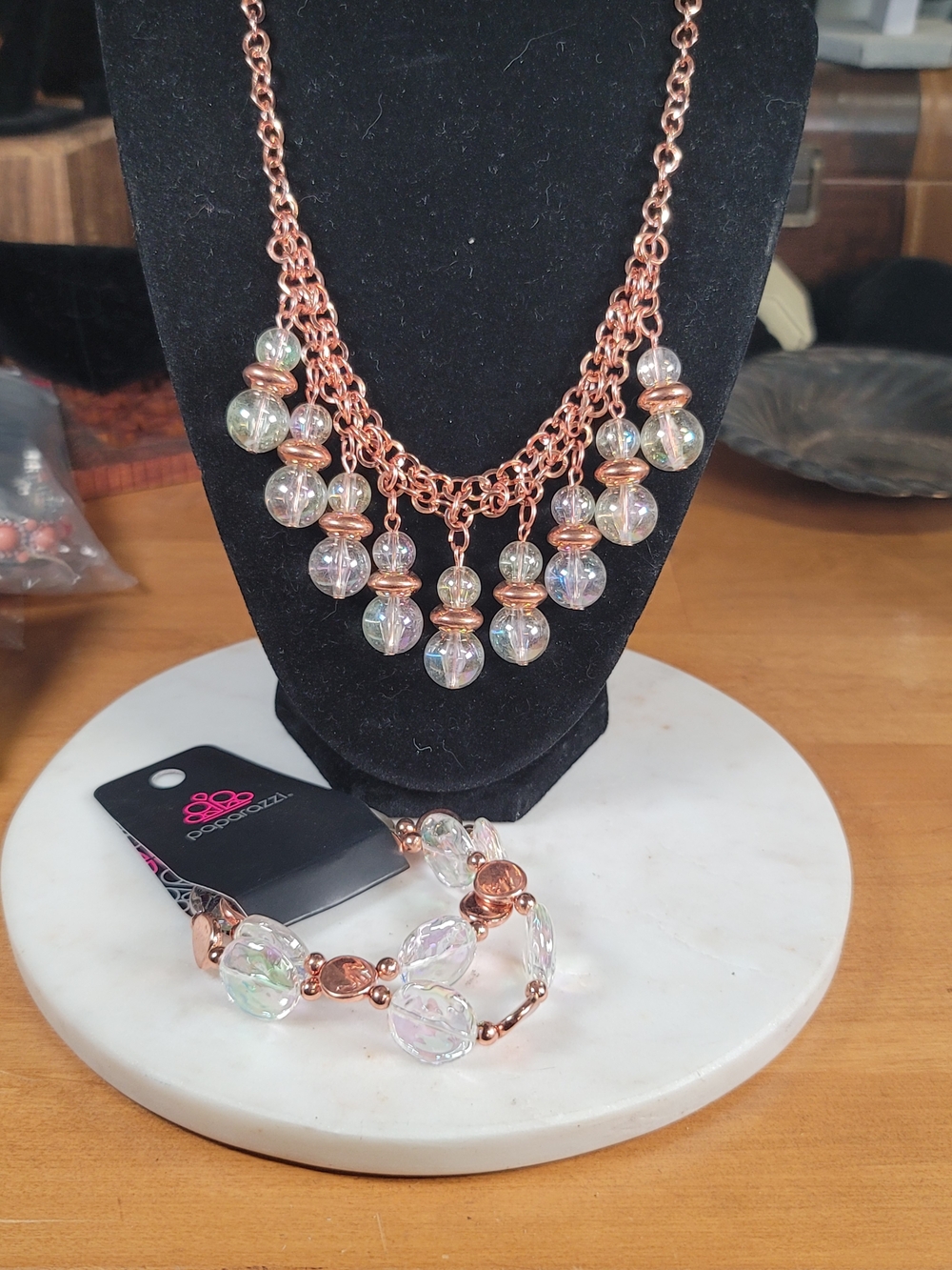 Paparazzi Copper Iridescent Bead Necklace and Bracelet Set